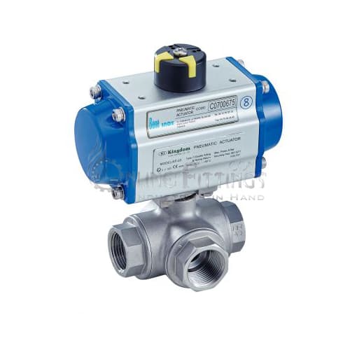 3 Ways Ball Valve With Pneumatic Actuator (Single Or Double Acting) - Female Bsp Ends